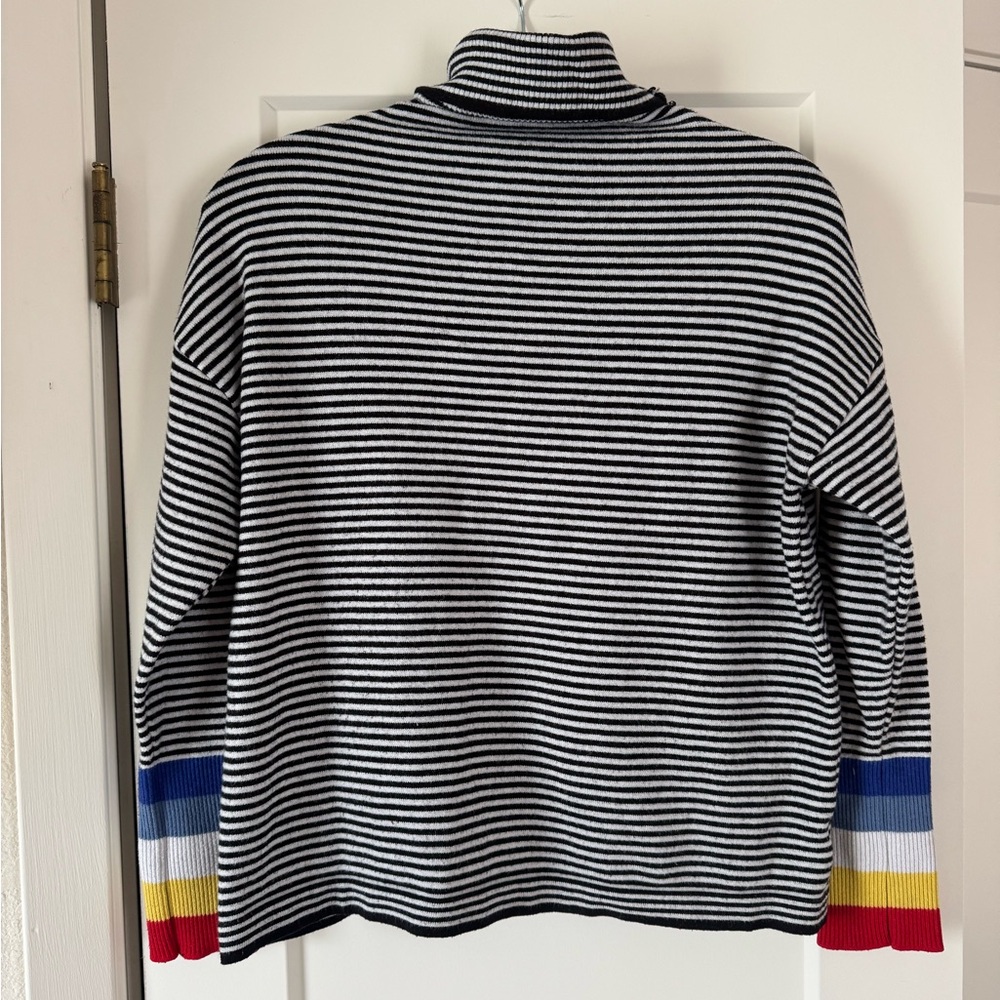 Black and white striped mock neck sweater